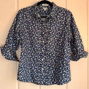 L.L. Bean Navy Floral Button-Down Shirt